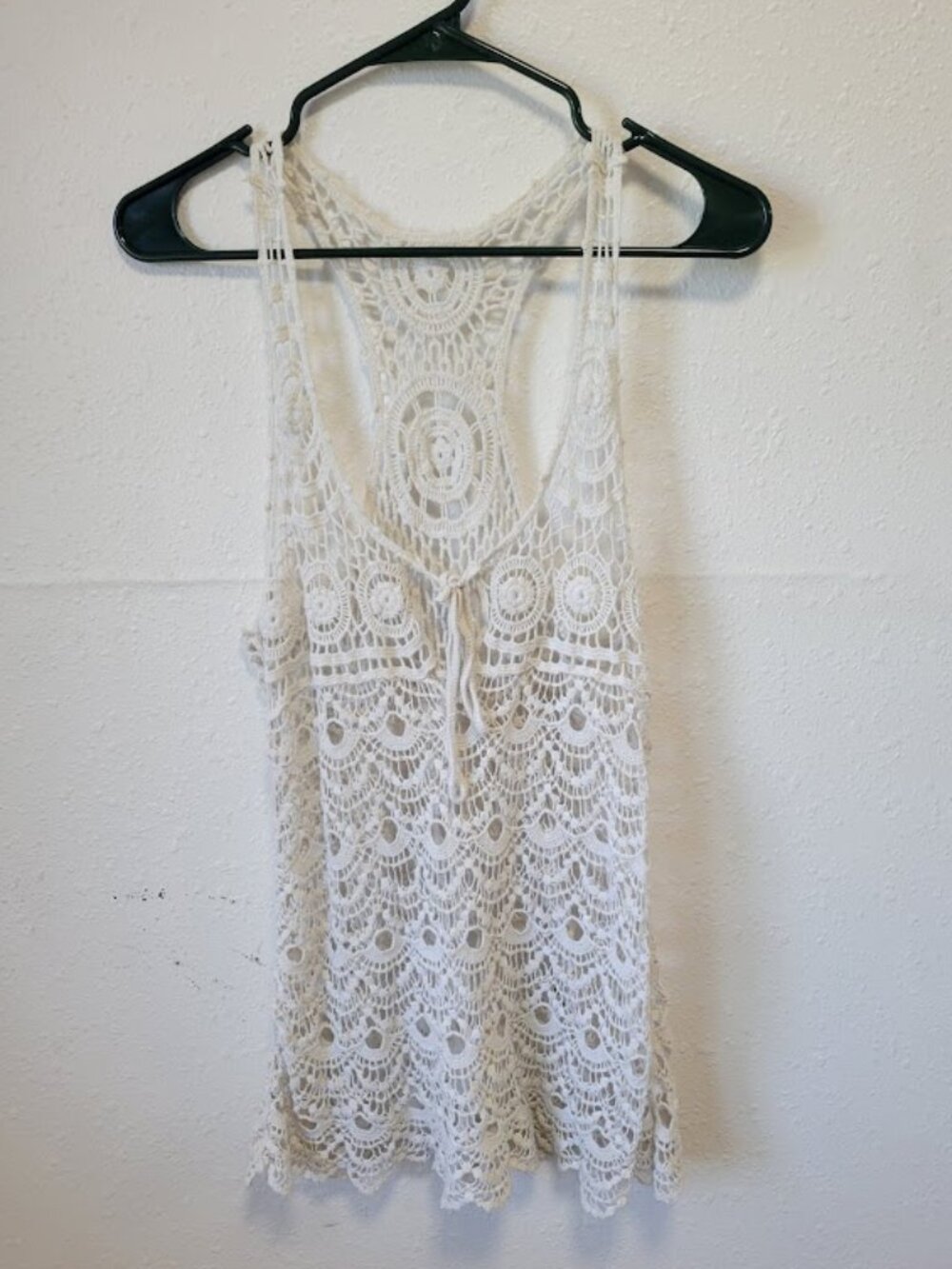 Women's White Crochet Lace Boho Sleeveless Cover Up Vest One Size Fits M